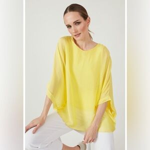 Betty Barclay Loose 3/4 sleeve blouse in yellow, with inner top.  with silk.